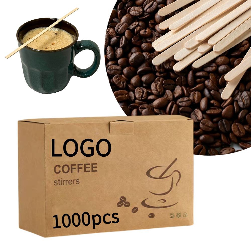 Custom logo printed cardboard box packaging for 1000pcs wooden coffee stirrers OEM